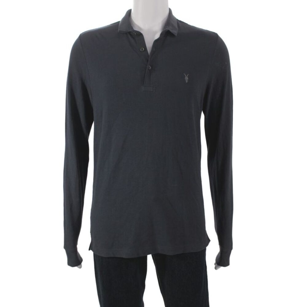 Allsaints Mens Collared Polo Long Sleeve Gray Cotton Size S